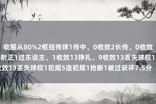 收服从80%2枢纽传球1传中、0收效2长传、0收效1创造紧要契机3射门、0射正1过东谈主、1收效13挣扎、9收效13丢失球权1犯规5造犯规1抢断1被过获评7.5分    体育集锦