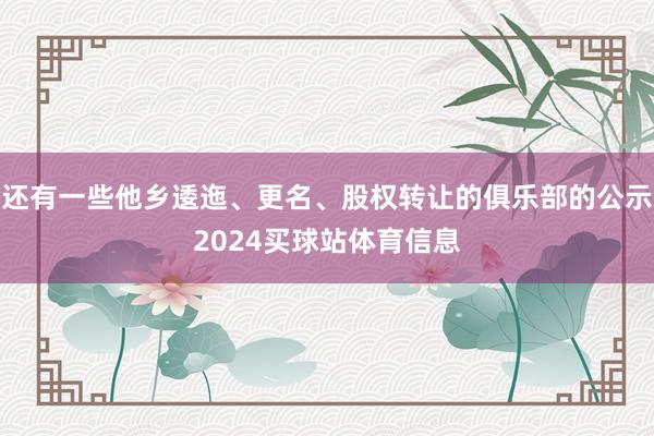 还有一些他乡逶迤、更名、股权转让的俱乐部的公示2024买球站体育信息