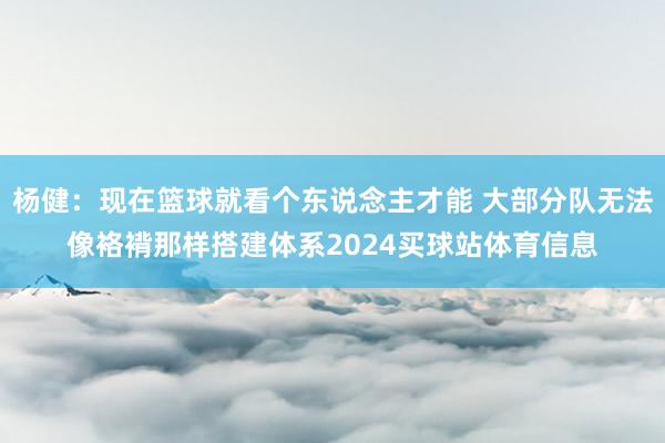 杨健：现在篮球就看个东说念主才能 大部分队无法像袼褙那样搭建体系2024买球站体育信息